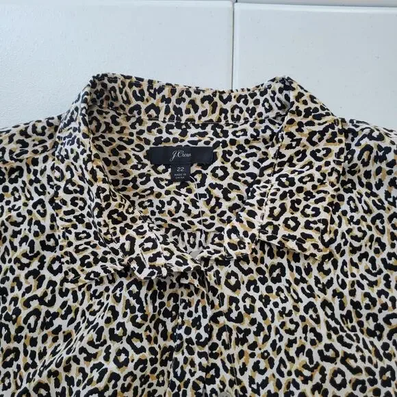 J Crew Shirt Womens 22 Brown Black Leopard Animal Print Silk Button Front J8152 - Picture 9 of 10